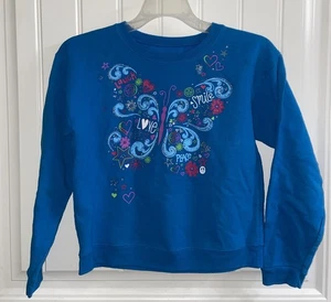 Vintage 90s Hanes Butterflies Turquoise Pullover Sweatshirt Girls Junior Large - Bild 1 von 5