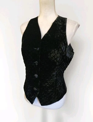 Chaleco BEBE Vintage Años 90 Negro Terciopelo Acolchado Estilo Ajustado Corbata Trasera Hecho en EE. UU. Talla 10 Foto 1 de 4