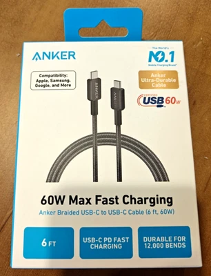 Anker Max Fast 60W USB-C to USB-C Charging Cable - 6ft - NEW - Image 1 of 4