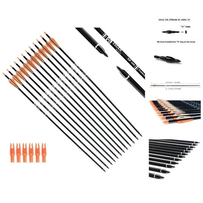 30 英寸碳狩猎箭 - 12 件装带可拆卸尖头,用于射箭乐趣 — 第 1/4 张图片