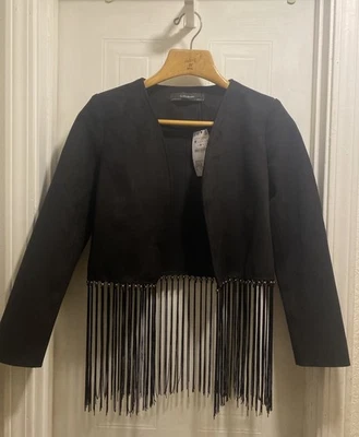 ZARA Basic Black Suede Beaded Fringe Blazer/Jacket Sz Women’s Med - Image 1 of 4