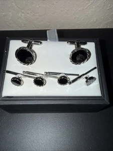 David Donahue Diamond Cut Sterling silver/onyx Cufflinks And Matching Studs - Picture 1 of 7