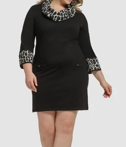 Jessica Howard Women's Black Contrast-Cuff Cowlneck Sweater Dress Plus Size 1X - Picture 1 of 3