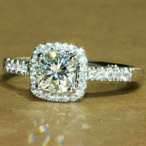 3 Ctw Cushion Lab Created Diamond Halo Engagement Ring 14K White Gold Plated 925 - Picture 1 of 4