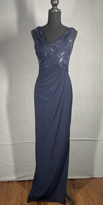 Vestido Jersey Lauren Ralph Lauren Noche Lentejuelas Corpiño Drapeado Azul Marino Talla 2 Foto 1 de 4