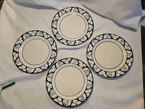 4 Vintage 1993 Dedham Keramik Blumenschuppen Hase 8" Teller handbemalt blau  - Bild 1 von 9