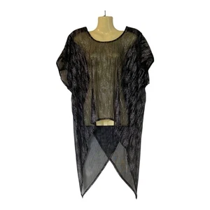 New Taking Shape Millennium Top Sz L 20 Sheer Shimmer Peak Back Hi Lo Hem Black - Picture 1 of 11