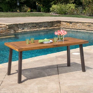 69"x32.25"Rectangular Patio Dining Table Lawn Garden Table Wooden Top Metal Legs - Picture 1 of 9