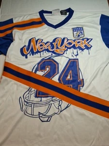Vintage Raw Blue Football Jersey White/Orange &Blue Size L' New York 24 - Picture 1 of 10