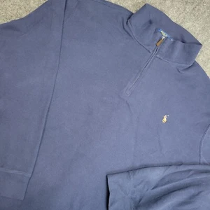 Polo Ralph Lauren Sweater Mens 2XB Blue Quarter Zip Estate Rib Classic Fit Prep - Picture 1 of 12