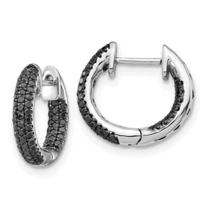 Real 14K White Gold Black Diamond Hinged Hoop Earrings; Women & Men - Picture 1 of 6
