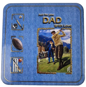 Embossed Square Biscuit Tin (Empty) - Just For You Dad With Love Made In England - Picture 1 of 8