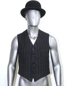 Vintage 1940s Grey Striped Wool Tailored Vest Size M Made in France - Picture 1 of 8