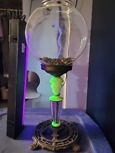 ANTIQUE CRYSTAL & URANIUM GLASS FISH BOWL TABLE TOP STAND 