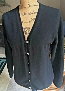 Forte 100% Cashmere V-neck Button Up Small Black Sweater EUC No Holes - Picture 1 of 4