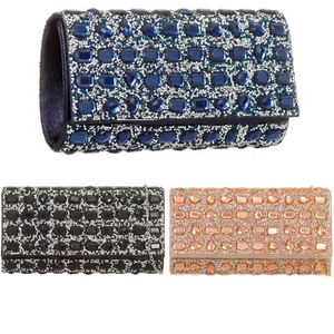 Ladies Chunky Stone Gem Diamante Clutch Bag Evening Wedding Bridal Prom Handbag - Picture 1 of 16