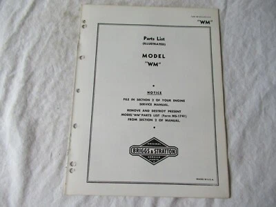 Briggs & Stratton WM engine parts list catalog manual - Image 1 of 3