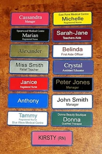 Engraved 76x25mm Name Badge With Holder Blue Edge Magnetic Fastener (21 Colours) - Picture 1 of 2