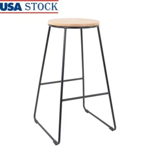 Moderner Rückenfreier Hocker Schwarz Metallgestell Naturholz Sitz Küche Bar Spielzimmer - Bild 1 von 5