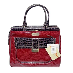 Samantha Brown Faux Croc Dowel Travel Bag Tote Work Weekender Burgundy - Picture 1 of 7