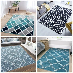 Blue Trellis Rugs | Modern Moroccan Living Room Rugs | Long Hallway Runner Rugs - Picture 1 of 24