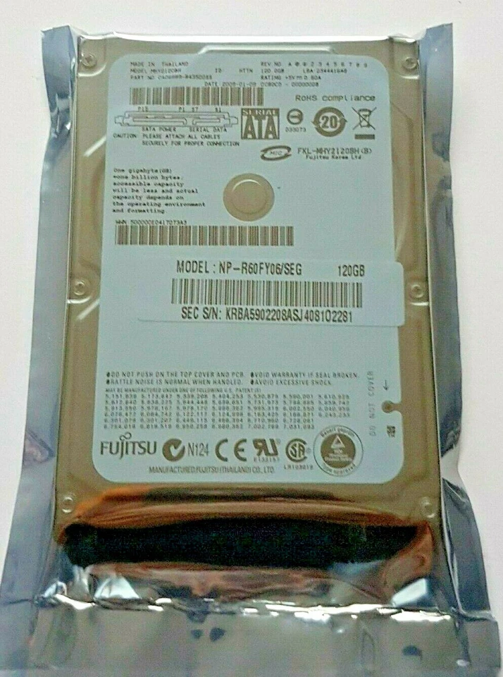 120 GB SATA Fujitsu MHV2120BH 5400rpm 8MB HDD 2,5 " Internal Hard Drive New - Image 1 of 1