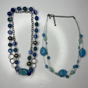Lotto H7 Catene Blu Verde Turchese Acqua Resina Acrilico Lucite Argento Lane Bryant - Foto 1 di 10