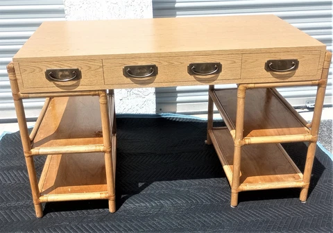 Vintage Mid Century Leather Wrap Bamboo & Laminate Desk Cover