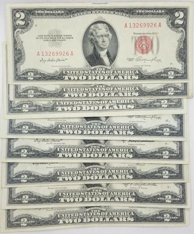 1953/1963 Two Dollar Bill $2 Note Fancy Red Seal Old Paper US Currency Bill Circ Cover