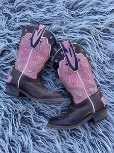 Olive Mae Leather Cowgirl Boots Western Brown Pink Size 9C Used Leather Tulip - Picture 1 of 10