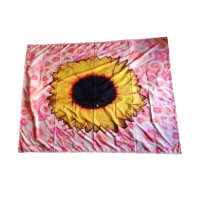 Pink Boho Sunflower Tapestry 59x50 Wall Hanging Yellow Flower Psychedelic Fabric - Image 1 of 4