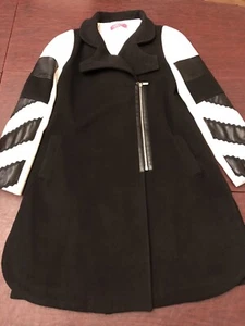 Val Max Girls Coat Size 12 Black & White With Faux Leather Trim - Picture 1 of 12