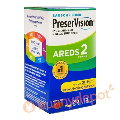 Bausch Lomb PreserVision AREDS 2 Fórmula 210 Geles Blandos Vitamina Ojo 08/2026+ Nuevo Foto 1 de 4