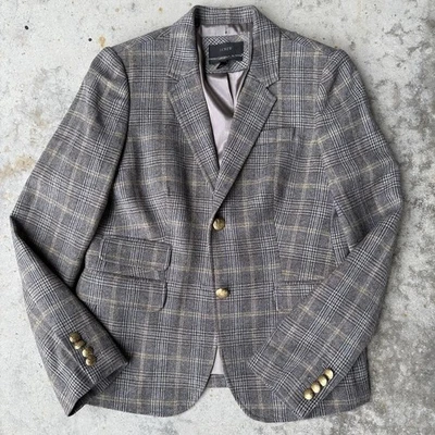 J. Blazer Crew Mujer Escolar Escolar Lana Cuadros Marrón/Azul Talla 6 03702 Botón Dorado Foto 1 de 4