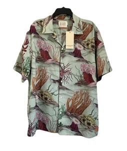 Scotch & Soda Men's Coral Printed Linen Blend Shirt Sz Large Green Multi - Picture 1 of 5