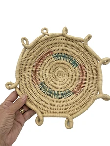 Vintage Handwoven Coiled Basket Twisted Loop Rim 10" D - Picture 1 of 9