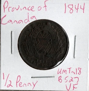 Coin Lower Canada 1/2 Penny 1844 KMTn18 (B527), Montreal - Picture 1 of 4
