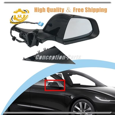 1x Black Right Passenger Side Mirror Heated Power Fold Fits Tesla Model 3 17-23 Foto 1 de 4