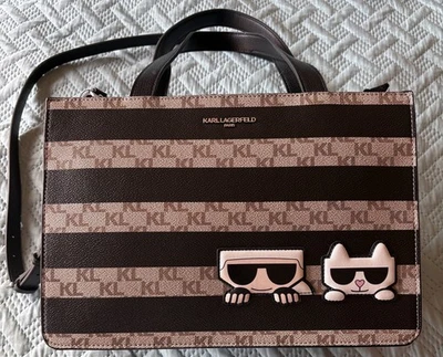 Bolso Bandolera Karl Lagerfeld Paris Karl & Cat Maybelle Mediano Negro y Crema Foto 1 de 4