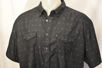 HOOEY HABITAT XXL Men's S/S Lightweight Polyester Snap Button Shirt Black Print - Image 1 of 4