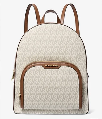 MICHAEL KORS JAYCEE LARGE ZIP POCKET BACKPACK BAG TOTE MK BLACK LOGO GOLD - Image 1 of 4