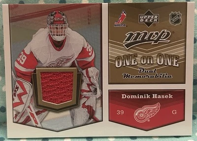 DOMINIK HASEK TOMAS VOKOUN 2007-08 cubierta superior MVP 1 en 1 doble memorabilia 2 lados Foto 1 de 2