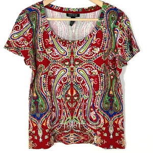 Ralph Lauren Top Gr. XL Bunt Paisley Print Kurzarm Baumwolle Damen - Bild 1 von 7
