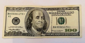 US 100 Dollar Bill STAR Note Series 1999 #BA03321173* EBAYER since 1999 100%+ - Picture 1 of 2