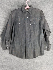 Camicia Carhartt Denim Uomo L Perla Snap Lavaggio Scuro Manica Lunga Lavoro Tasche - Foto 1 di 18