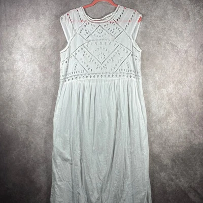 Lucky Brand Maxi Dress Women L White Embroidered Lightweight Boho Beach Festival - Image 1 of 4