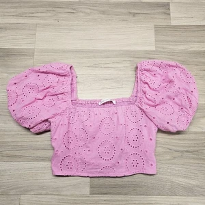 Altar'd State Damen rosa Ösen bauchfreies Oberteil Puffärmel quadratischer Ausschnitt Seide Small - Bild 1 von 8