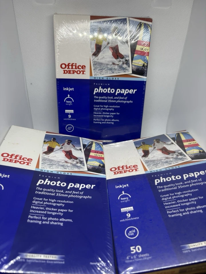 LOT OF 3 OFFICE DEPOT HIGH GLOSS PREMIUM PHOTO PAPER 4 X 6 INKJET HEAVY WEIGHT - Image 1 of 4