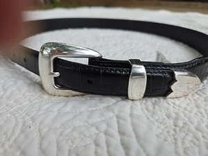 Sentry Black Belt Genuine Leather Croc Embossed Size 38 M1700 NWT Silver Hardwar - Picture 1 of 5