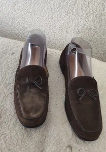 Lands' End Women Loafers 7B Brown Suede Moccasin Bow Comfort Leather Flats Shoes - Picture 1 of 19